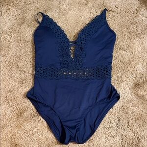 Becca high cut large blue swim suit